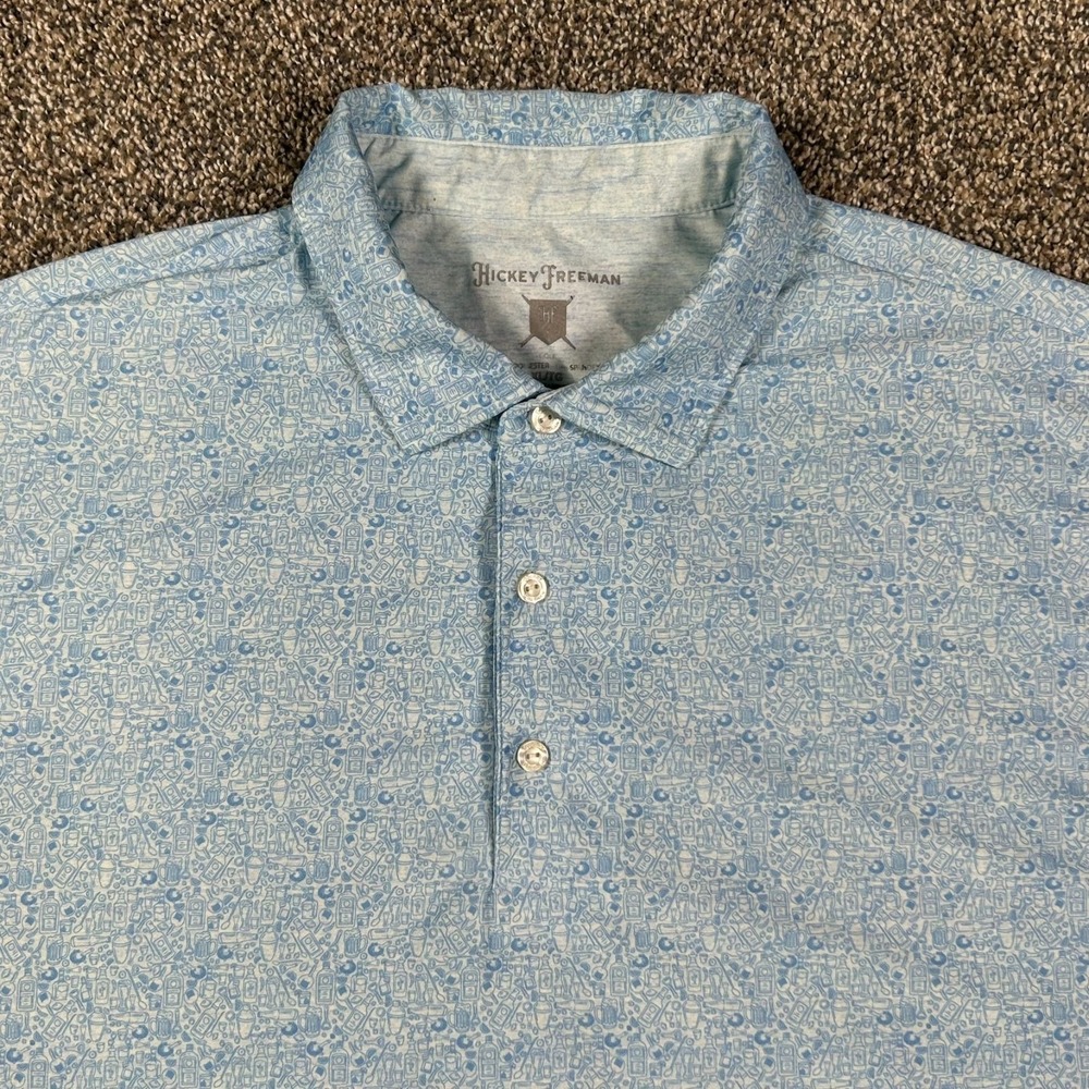 Hickey Freeman Polo Shirt Cocktails Drinks Light Blue Microprint‎ Golf Mens XL